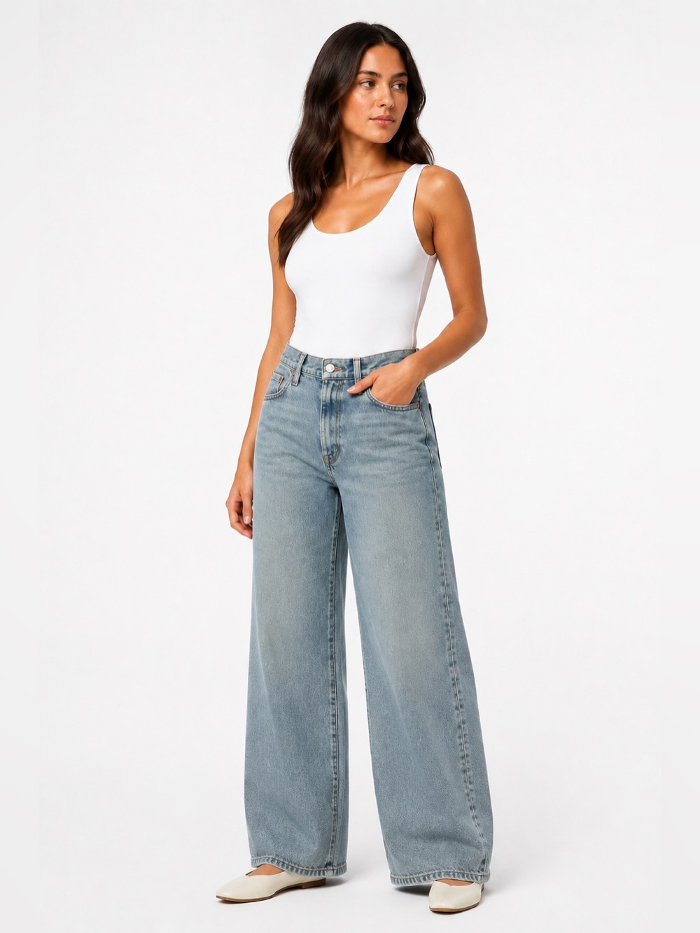 S.O.N.G. Women’s Wide-Leg Jeans Size 1/25 Light-Wash Denim